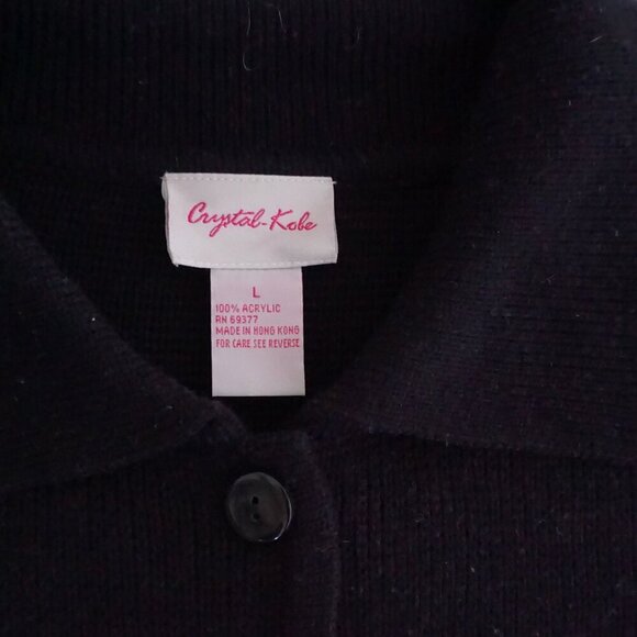 Vintage Crystal Kobe Black Embroidered Harvest Leaves Button Cardigan Sweater L - Picture 11 of 11